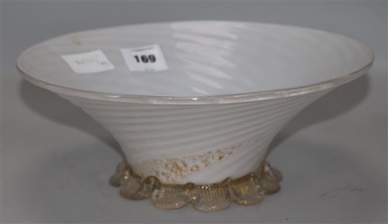 A Venetian gilt and white glass bowl Diameter 12in.